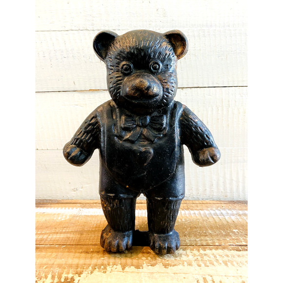 Vintage Heavy Cast Iron Teddy Bear Door Stop 8.625" Tall - Picture 10 of 10